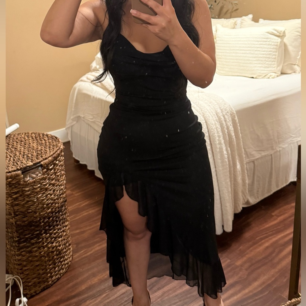 Hello Molly Black Cowl Neck Midi Slip Dress